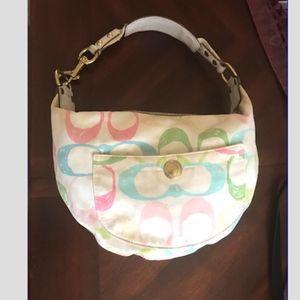 Coach white and pastel canvas & leather Micro hobo